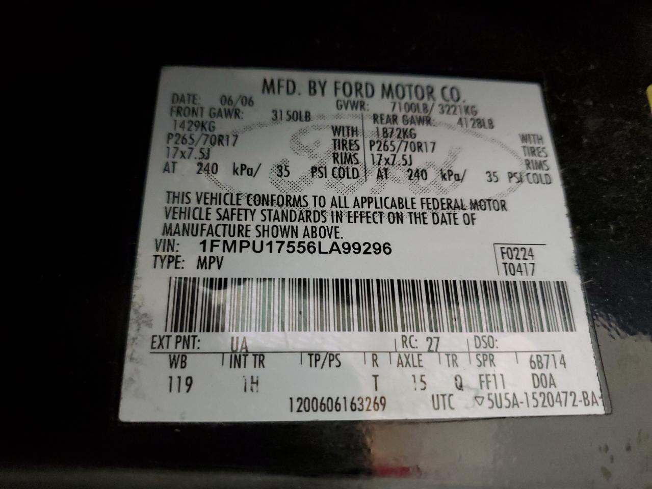 2006 Ford Expedition Eddie Bauer VIN: 1FMPU17556LA99296 Lot: 92934765