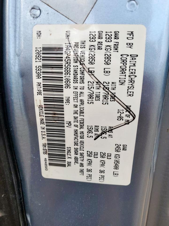 2006 Chrysler Town & Country VIN: 1A4GP45R56B610606 Lot: 93314265