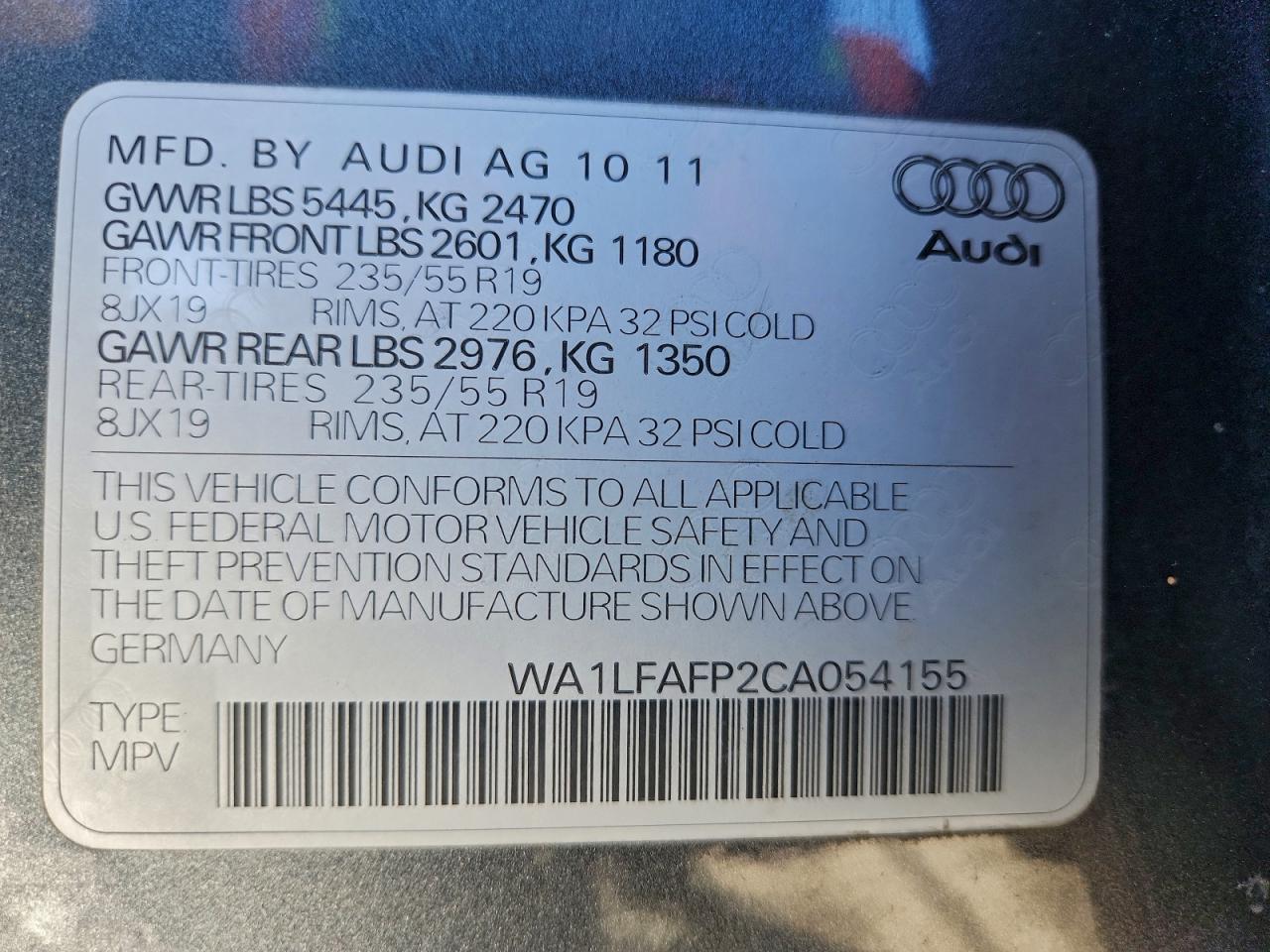 2012 Audi Q5 Premium Plus VIN: WA1LFAFP2CA054155 Lot: 94311475