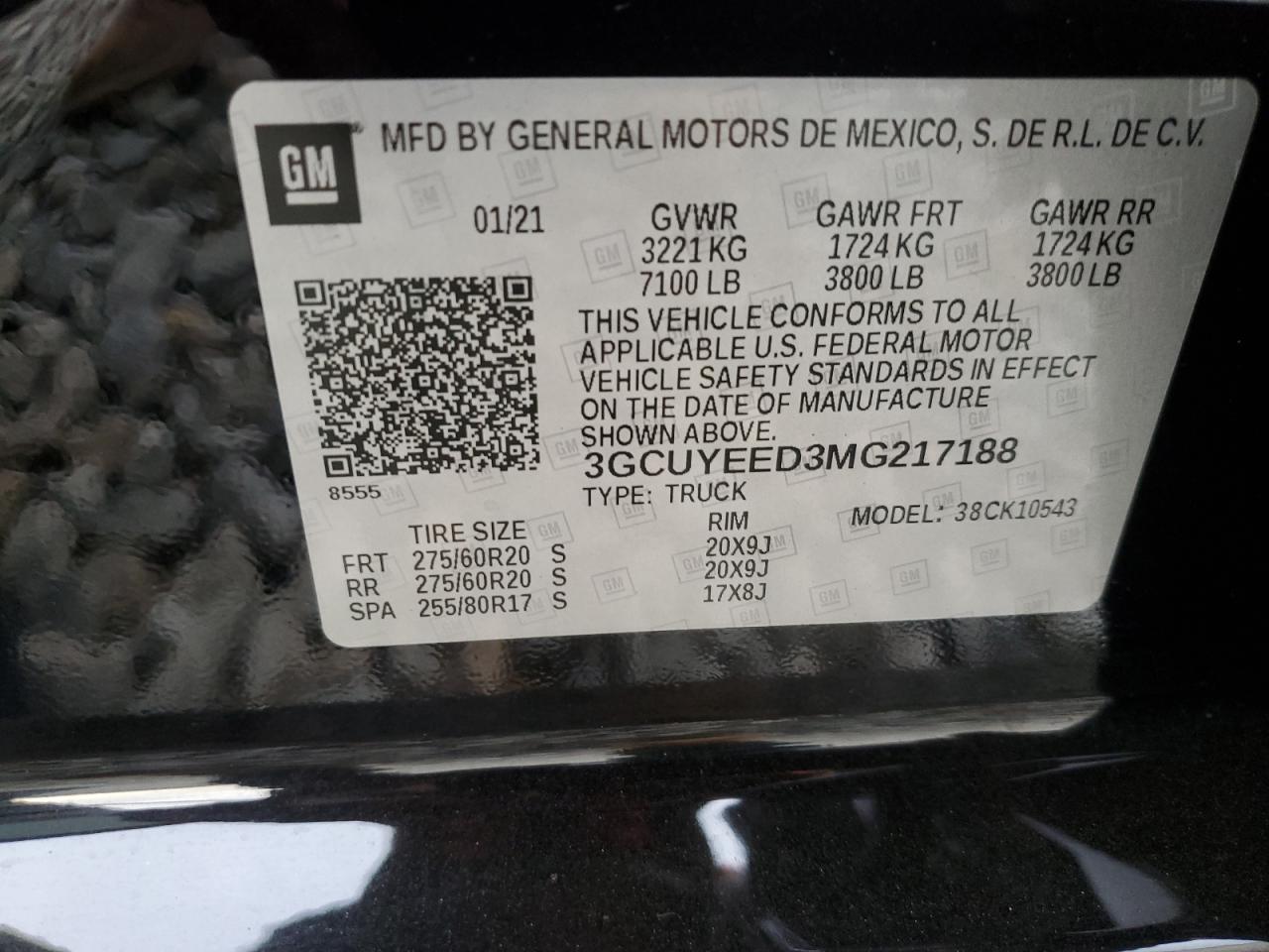 2021 Chevrolet Silverado K1500 Rst VIN: 3GCUYEED3MG217188 Lot: 93745875