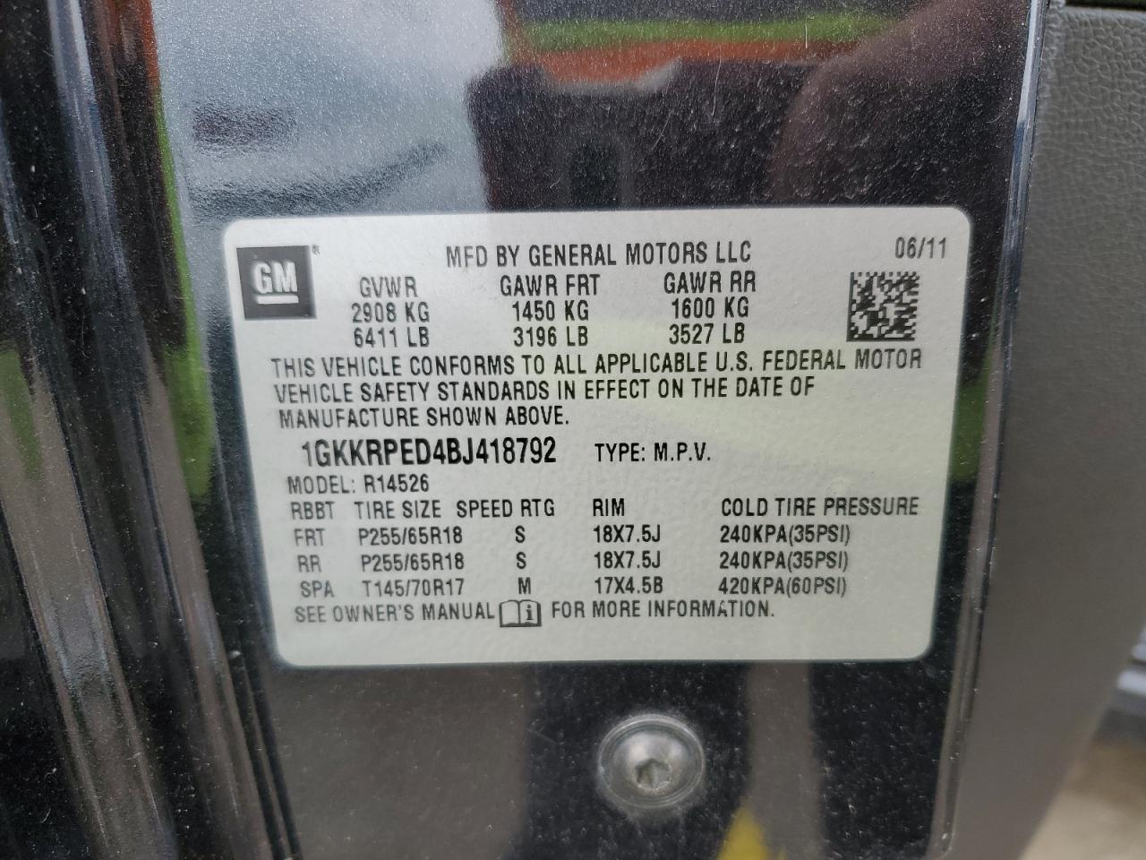 2011 GMC Acadia Sle VIN: 1GKKRPED4BJ418792 Lot: 91469705