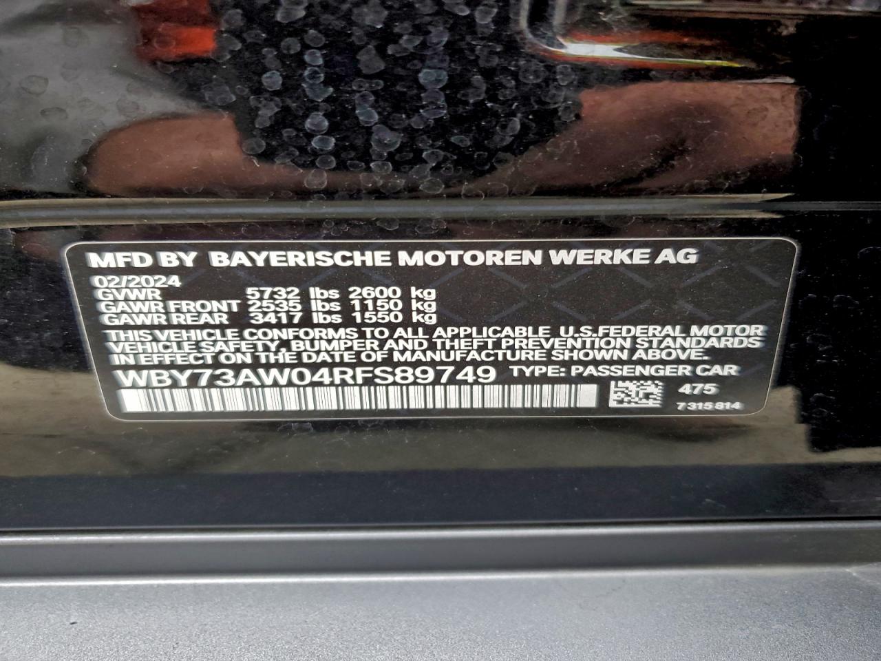 2024 BMW I4 Edrive 40 VIN: WBY73AW04RFS89749 Lot: 94595805