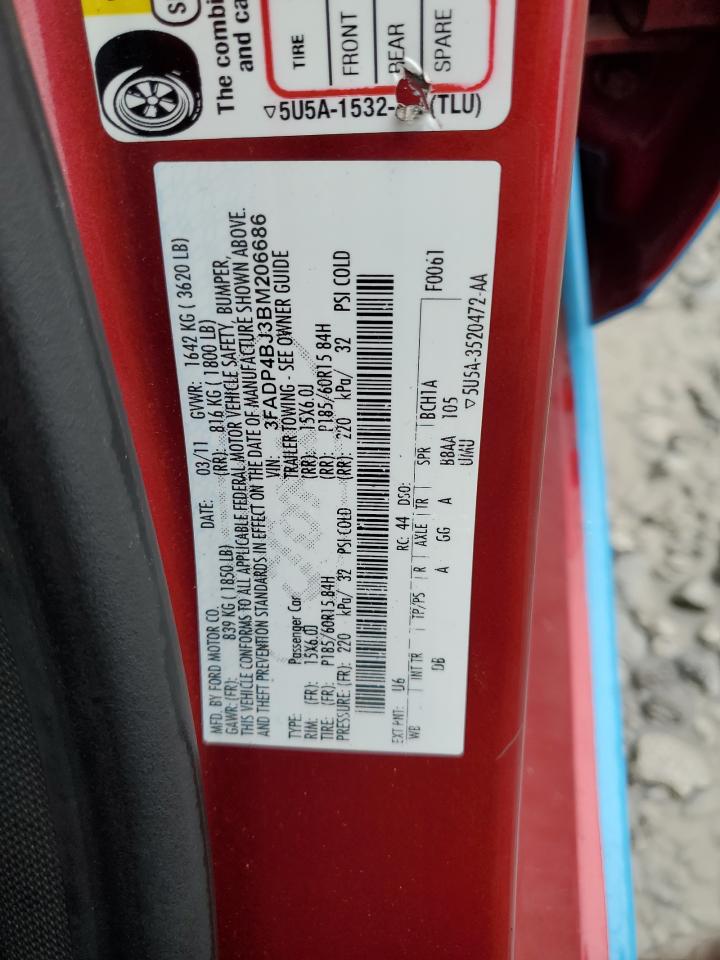 2011 Ford Fiesta Se VIN: 3FADP4BJ3BM206686 Lot: 92889835