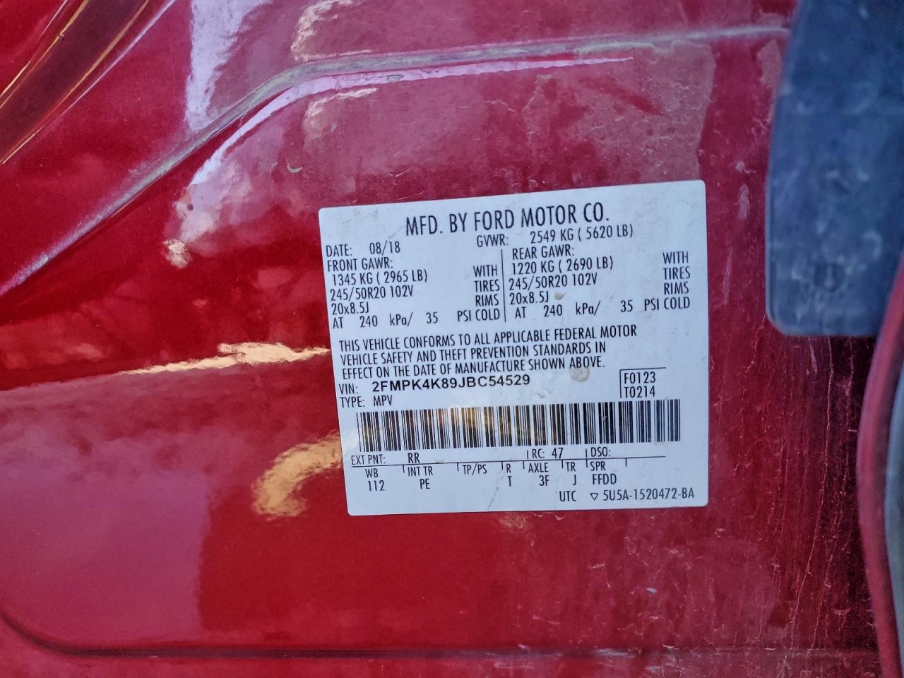 2018 Ford Edge Titanium VIN: 2FMPK4K89JBC54529 Lot: 93840755