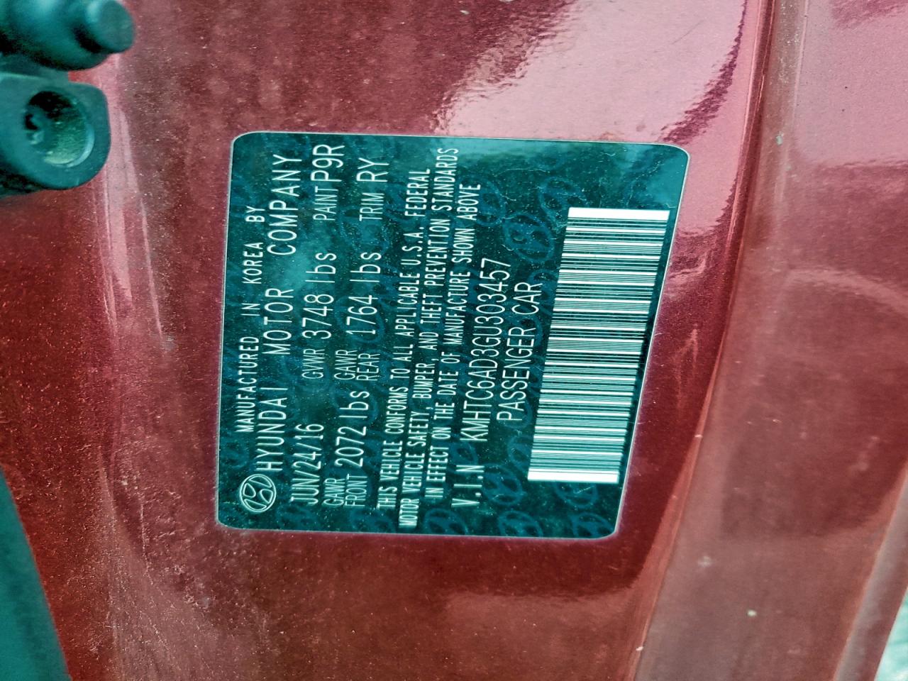 2016 Hyundai Veloster VIN: KMHTC6AD3GU303457 Lot: 94040955