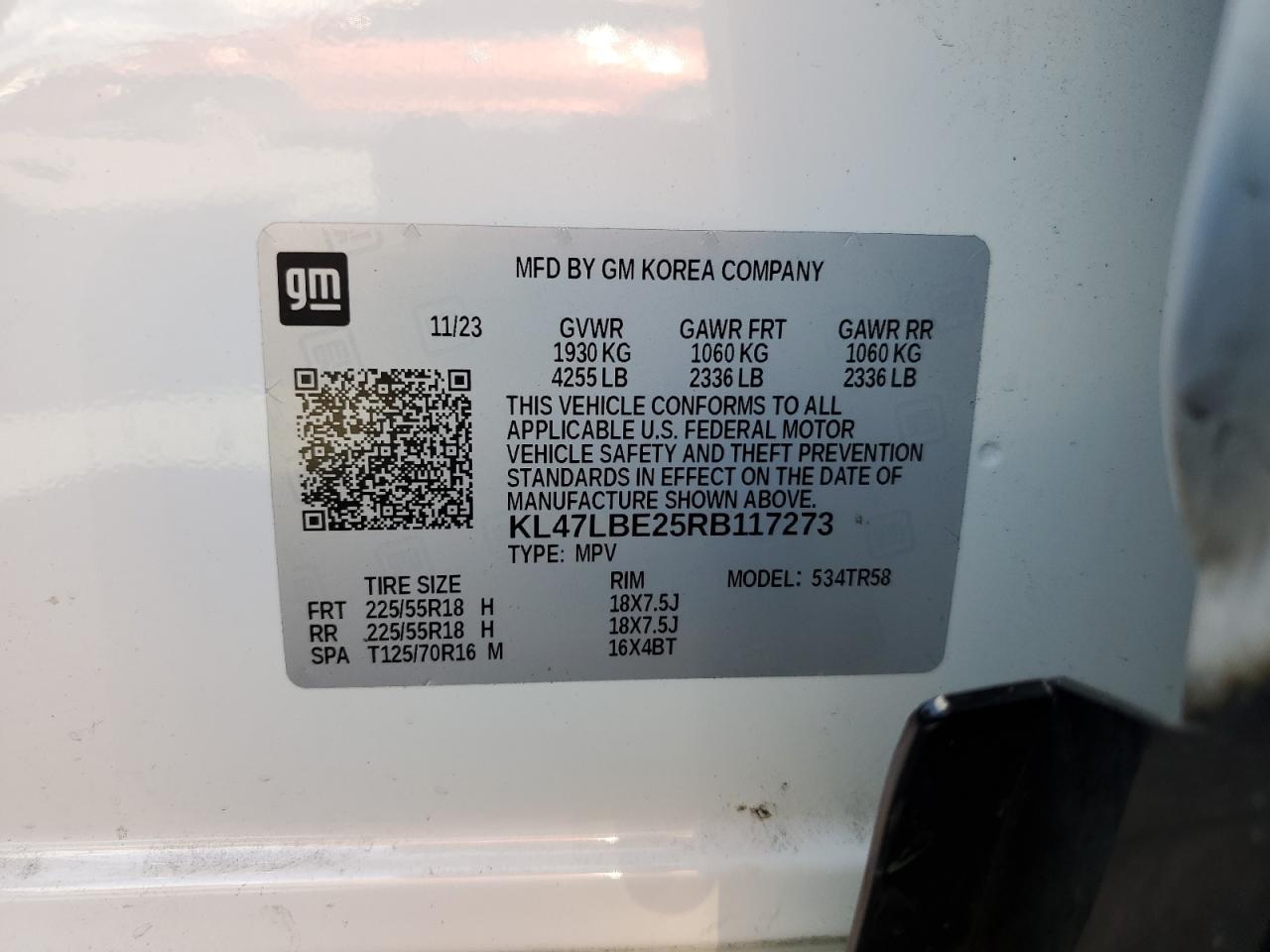 2024 Buick Envista Sport Touring VIN: KL47LBE25RB117273 Lot: 92373645