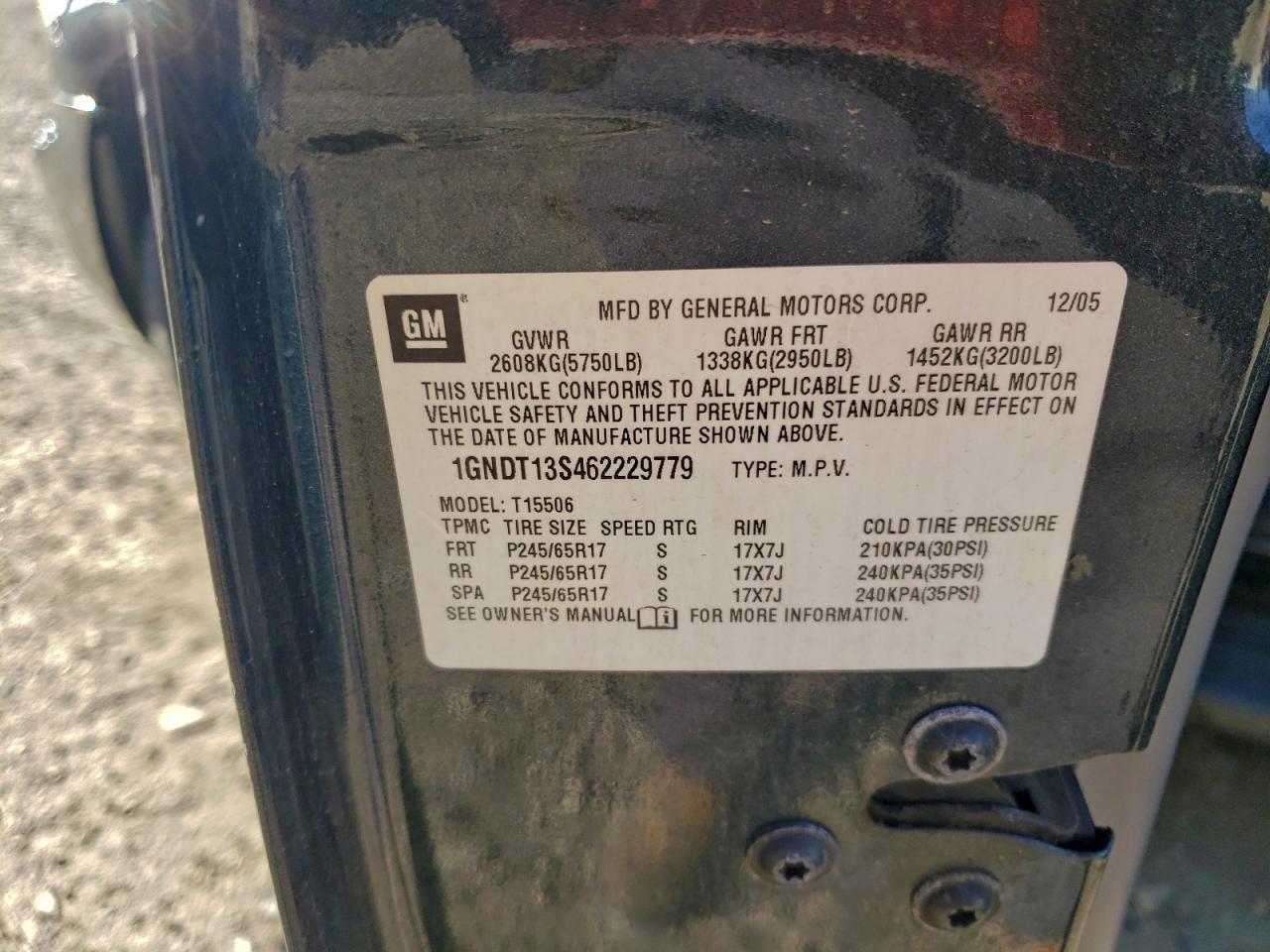 2006 Chevrolet Trailblazer Ls VIN: 1GNDT13S462229779 Lot: 94042105