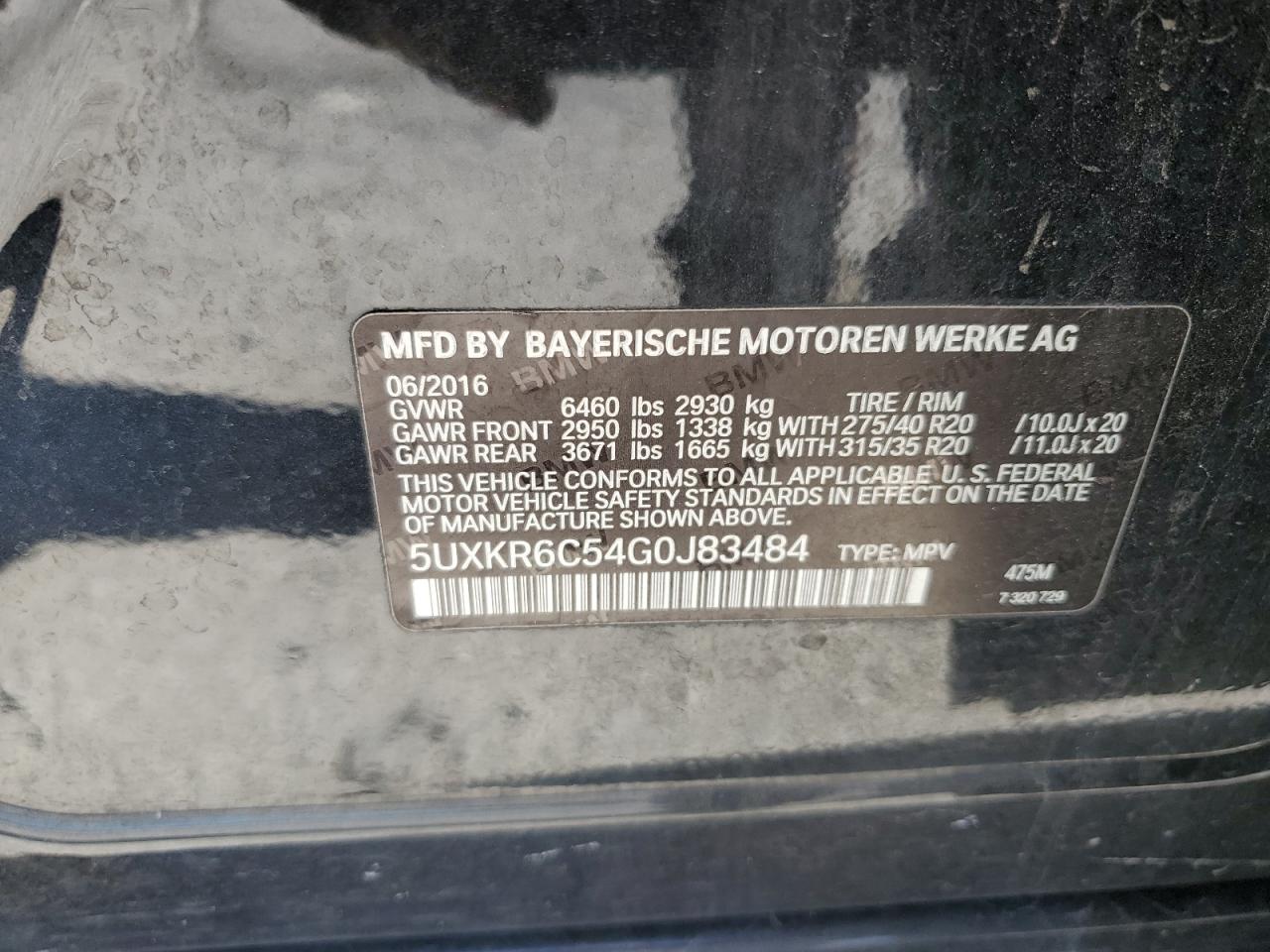 2016 BMW X5 xDrive50I VIN: 5UXKR6C54G0J83484 Lot: 92169625