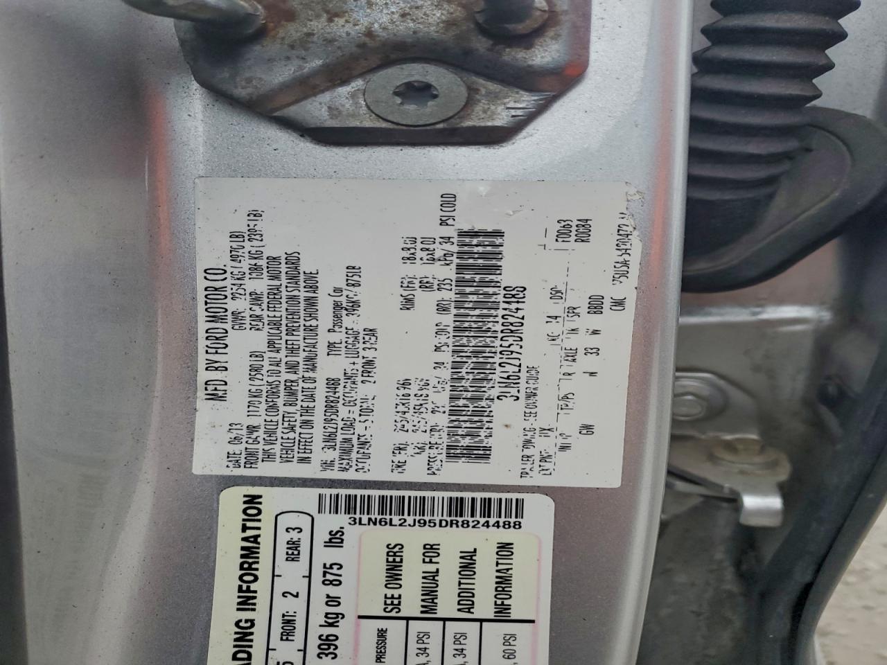 2013 Lincoln Mkz VIN: 3LN6L2J95DR824488 Lot: 93845335