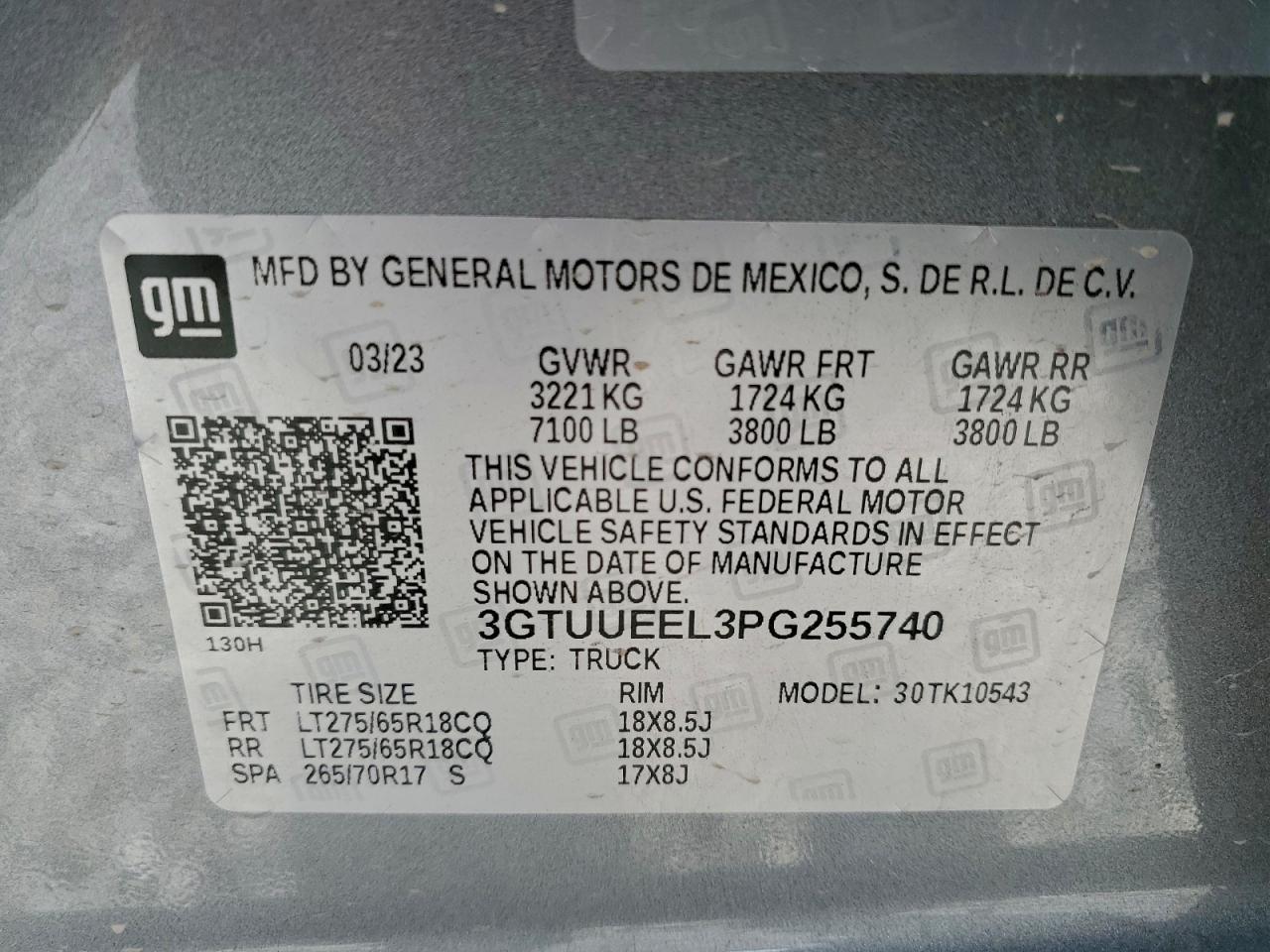 2023 GMC Sierra K1500 At4 VIN: 3GTUUEEL3PG255740 Lot: 94712575