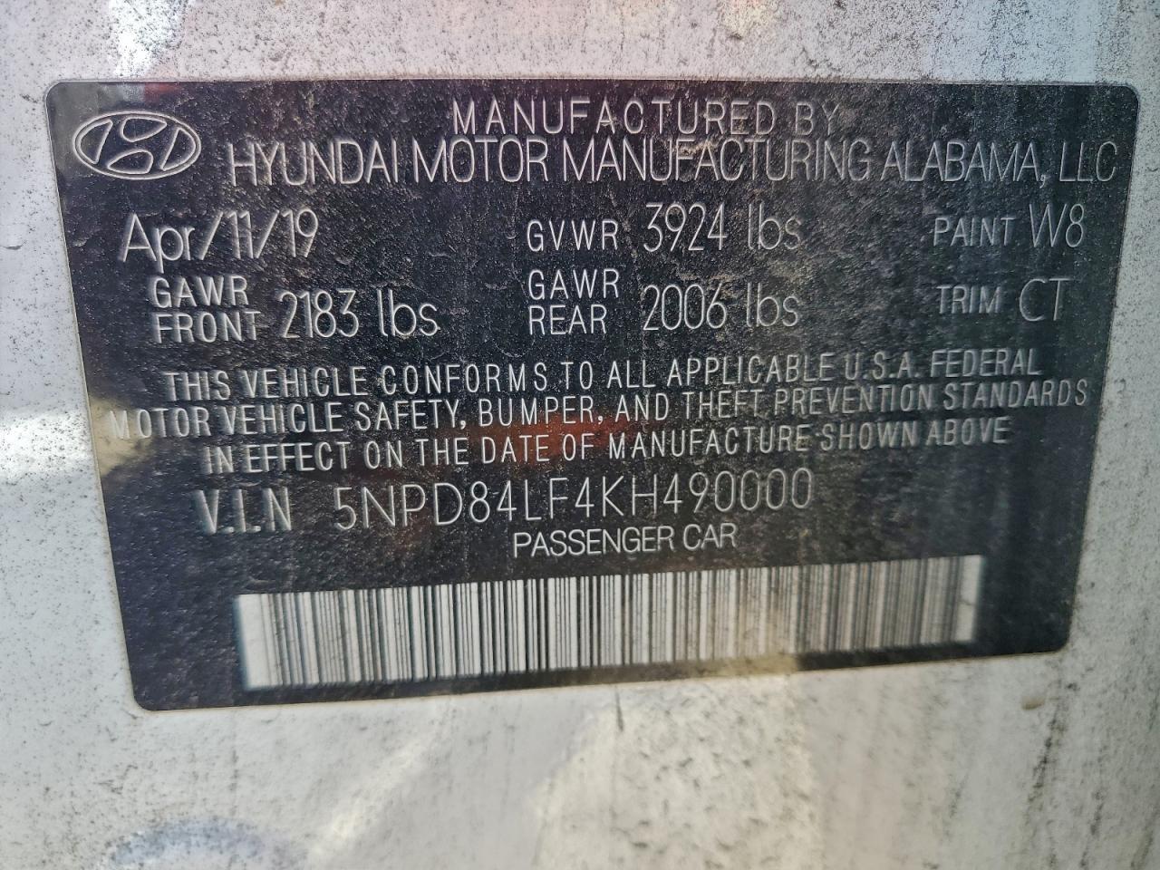 2019 Hyundai Elantra Sel VIN: 5NPD84LF4KH490000 Lot: 94237285