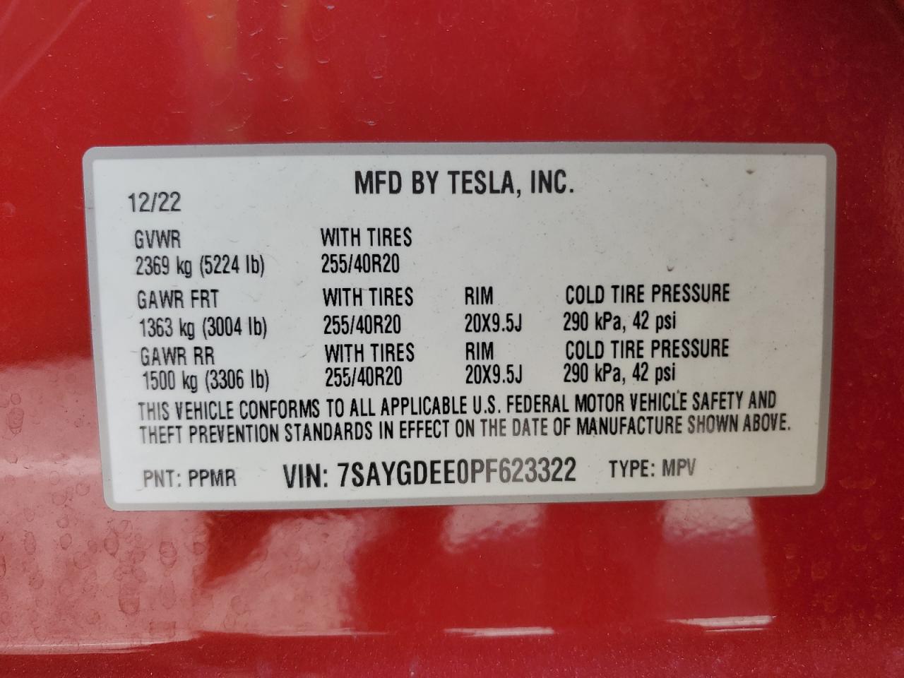 2023 Tesla Model Y VIN: 7SAYGDEE0PF623322 Lot: 92566845