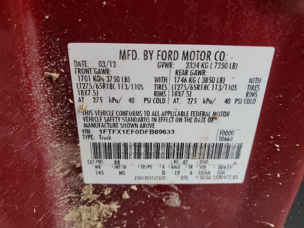 2013 Ford F150 Super Cab VIN: 1FTFX1EF0DFB89633 Lot: 93228385