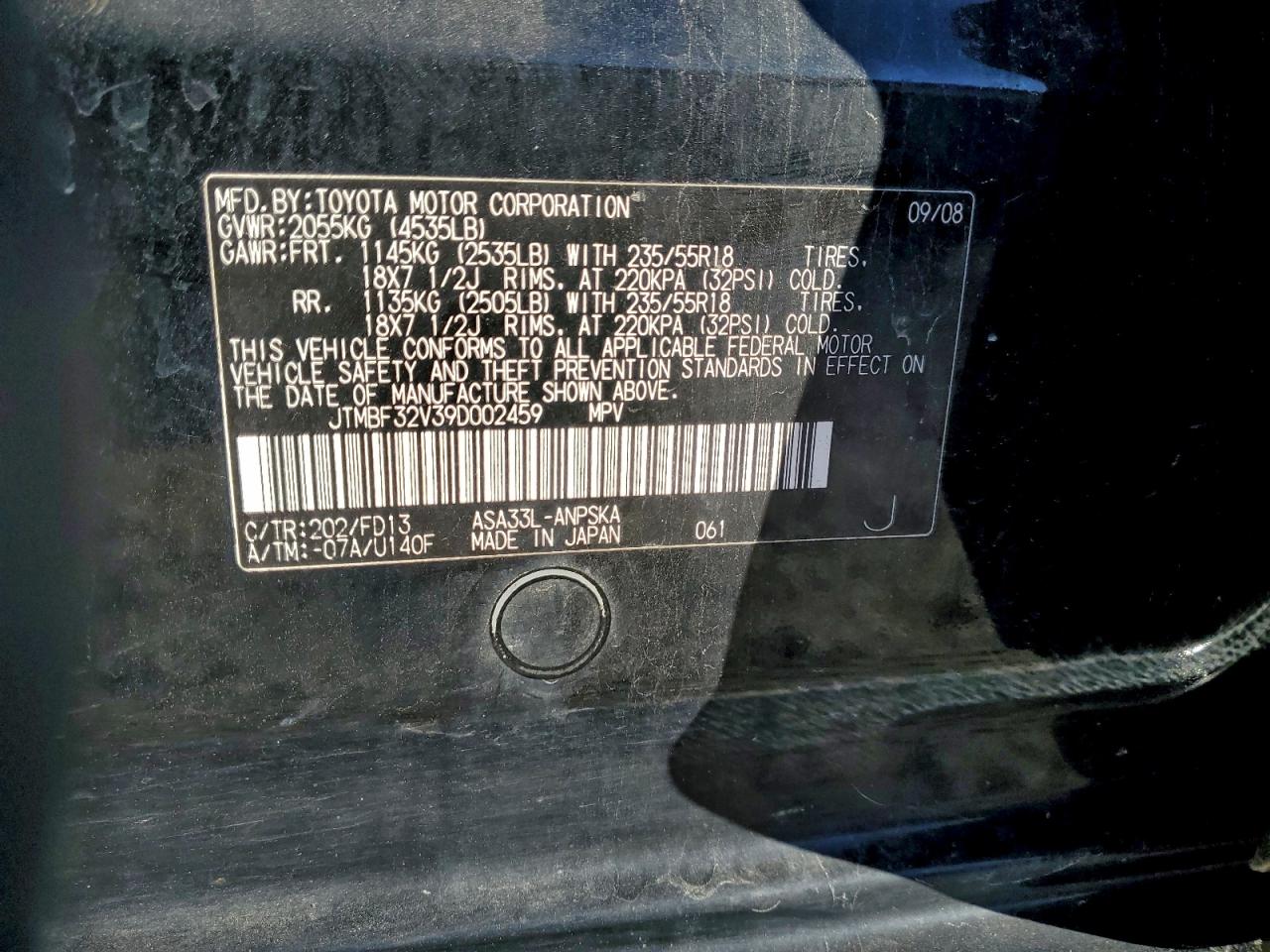 2009 Toyota Rav4 Sport VIN: JTMBF32V39D002459 Lot: 94414695