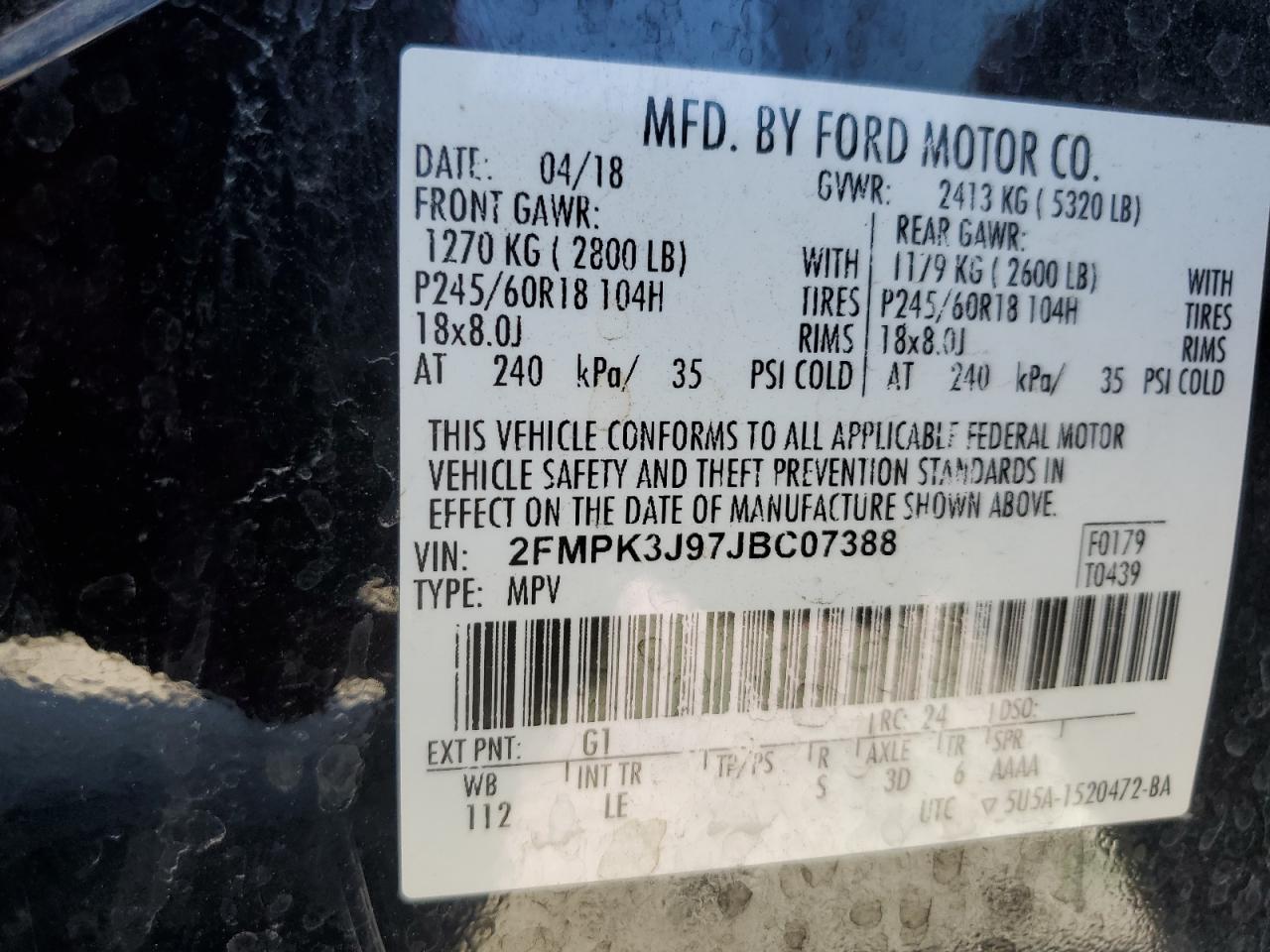 2018 Ford Edge Sel VIN: 2FMPK3J97JBC07388 Lot: 91237845