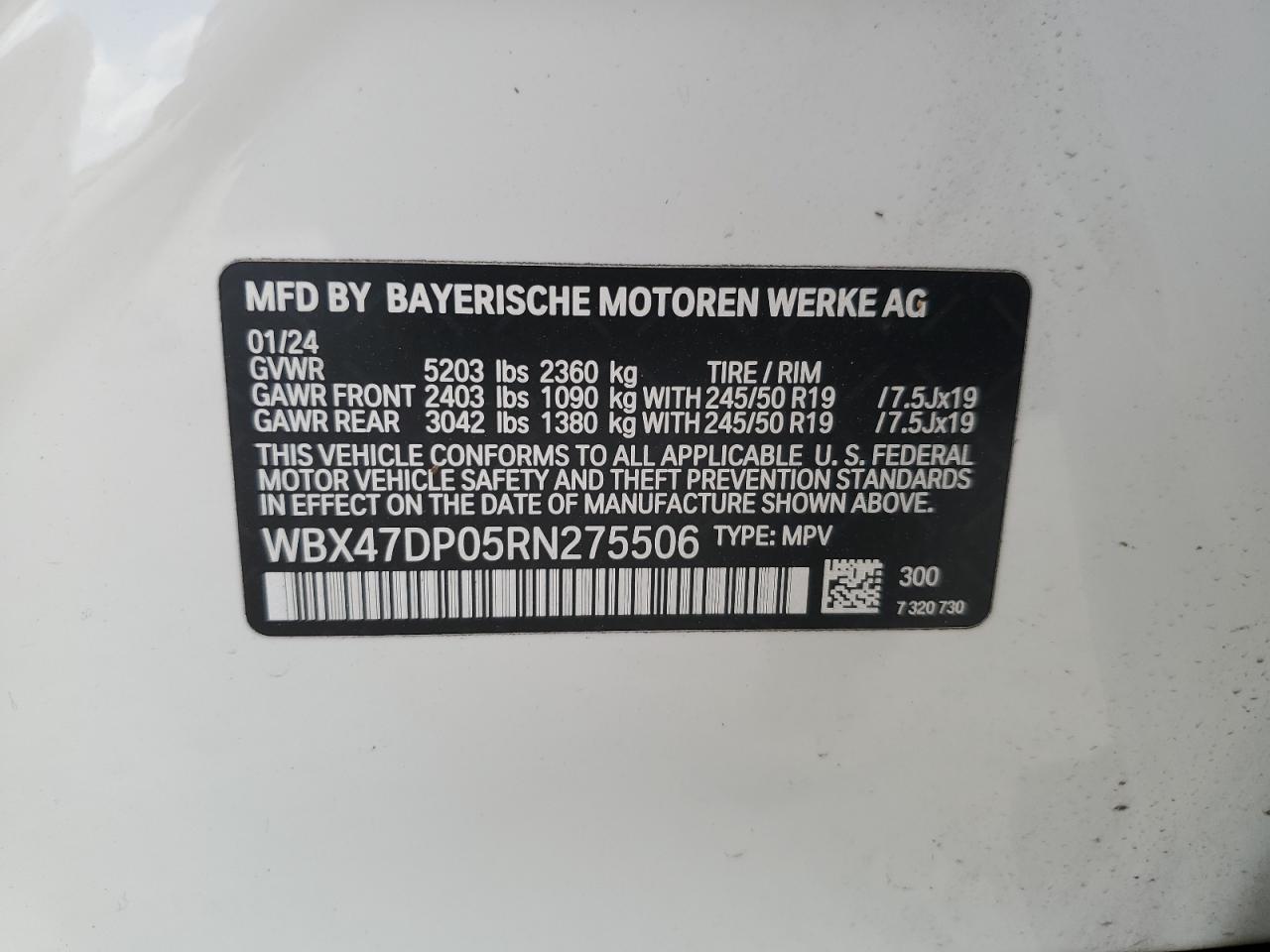 2024 BMW X3 Sdrive30I VIN: WBX47DP05RN275506 Lot: 91361515