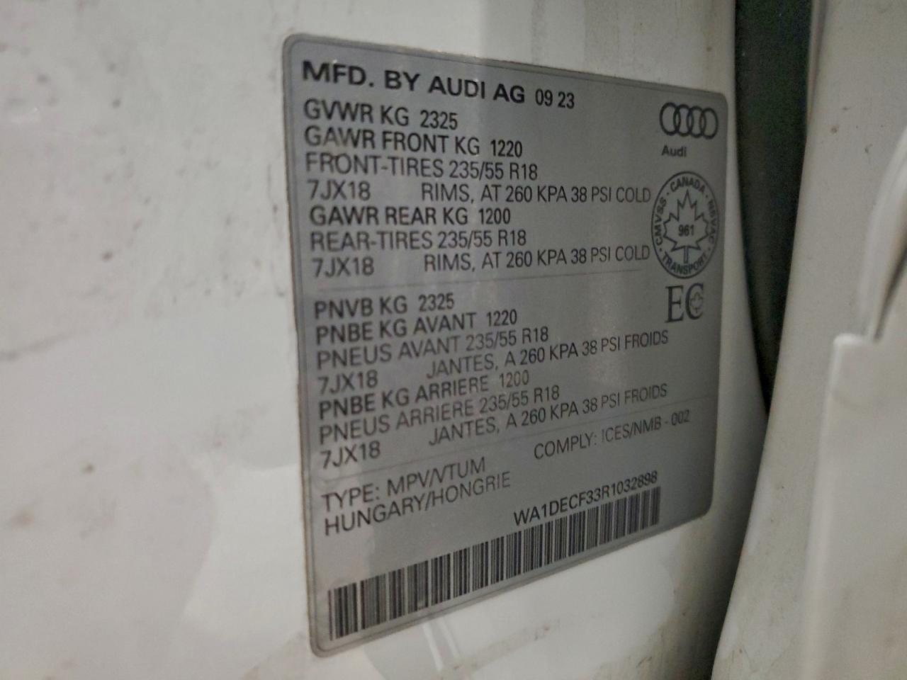 2024 Audi Q3 Premium S Line 45 VIN: WA1DECF33R1032898 Lot: 93837685