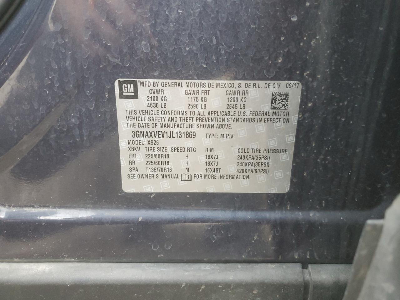 2018 Chevrolet Equinox Premier VIN: 3GNAXVEV1JL131869 Lot: 92955715