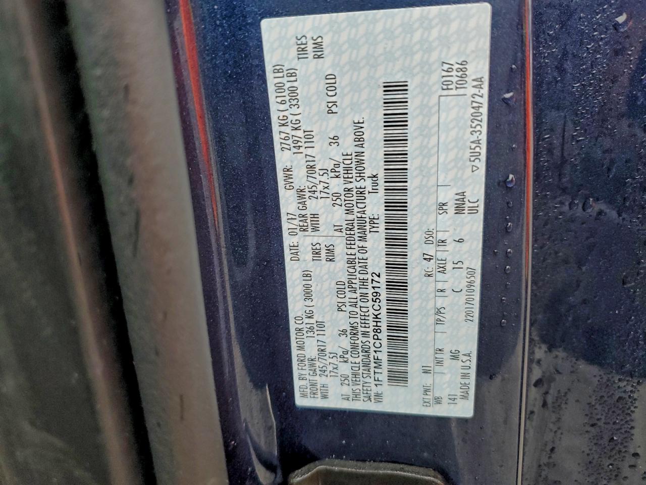 2017 Ford F150 VIN: 1FTMF1CP8HKC59172 Lot: 93882935