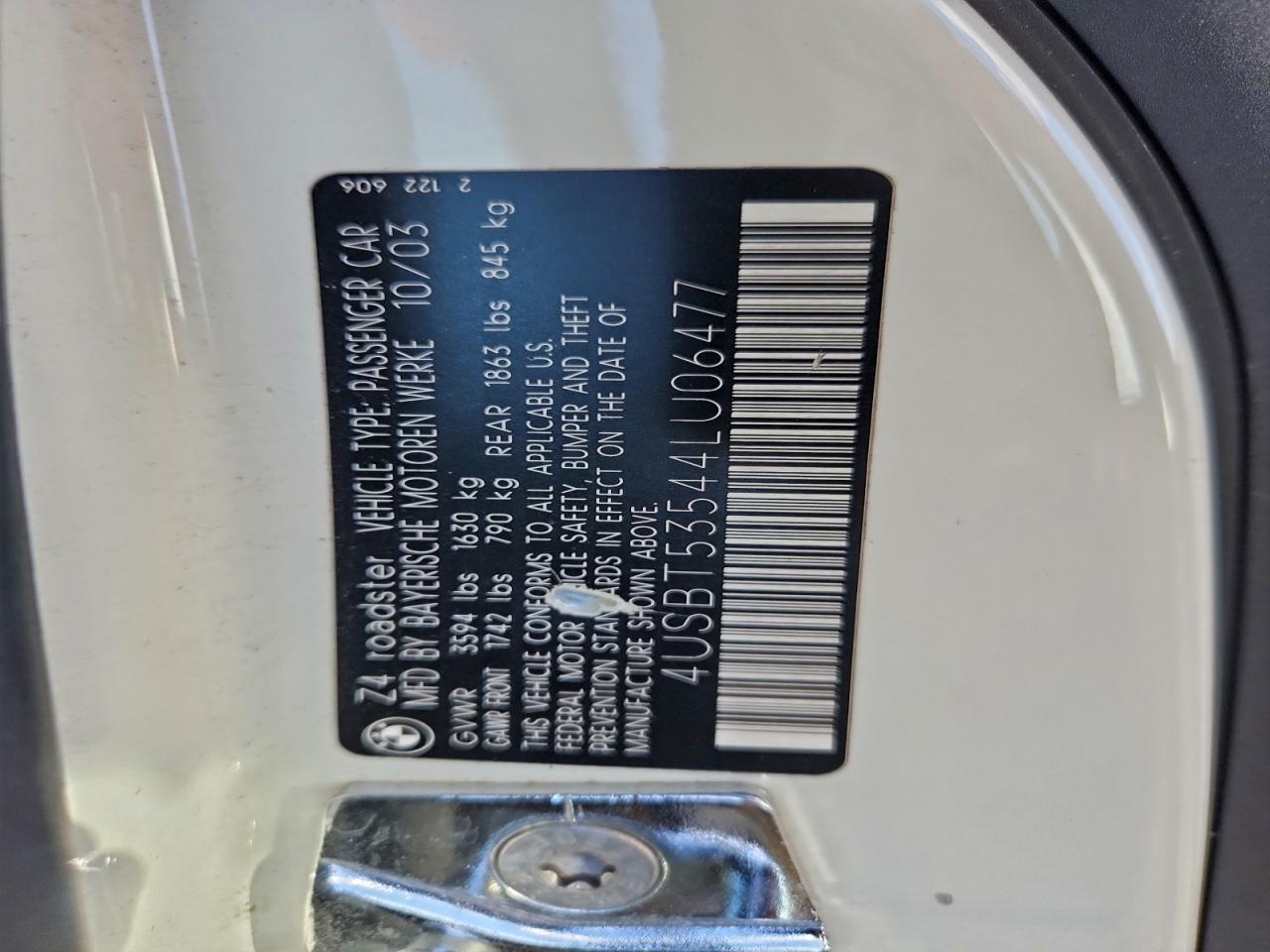 2004 BMW Z4 3.0 VIN: 4USBT53544LU06477 Lot: 94242685