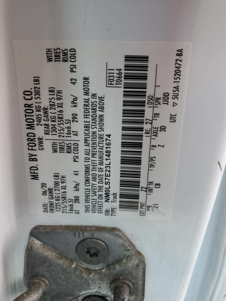 2020 Ford Transit Connect Utility / Service Van VIN: NM0LS7E23L1481674 Lot: 92582865