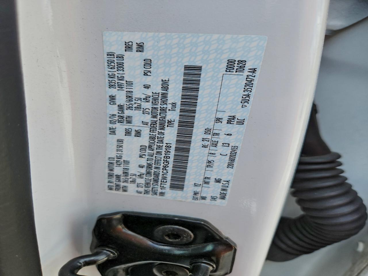 2016 Ford F150 Supercrew VIN: 1FTEW1CP6GFB19181 Lot: 94287595