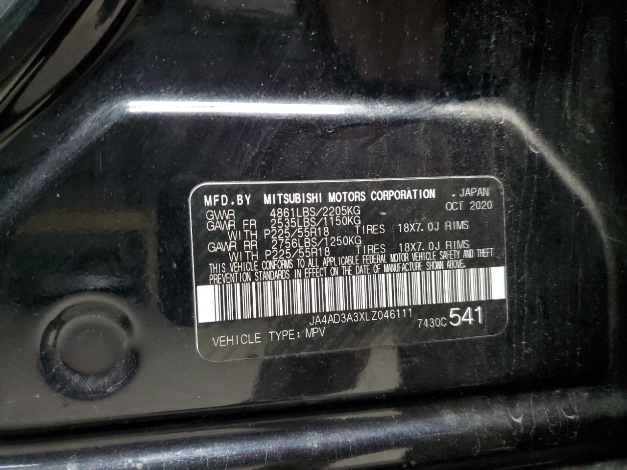 2020 Mitsubishi Outlander Se VIN: JA4AD3A3XLZ046111 Lot: 91574435