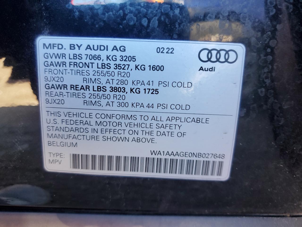 2022 Audi E-Tron Premium VIN: WA1AAAGE0NB027648 Lot: 92594905