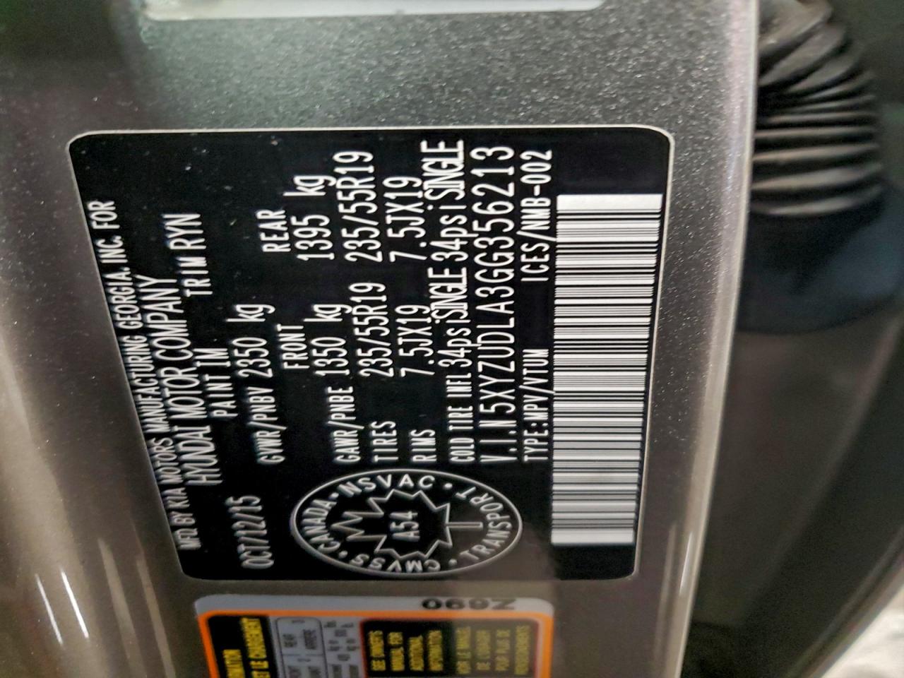 2016 Hyundai Santa Fe Sport VIN: 5XYZUDLA3GG356213 Lot: 94117115