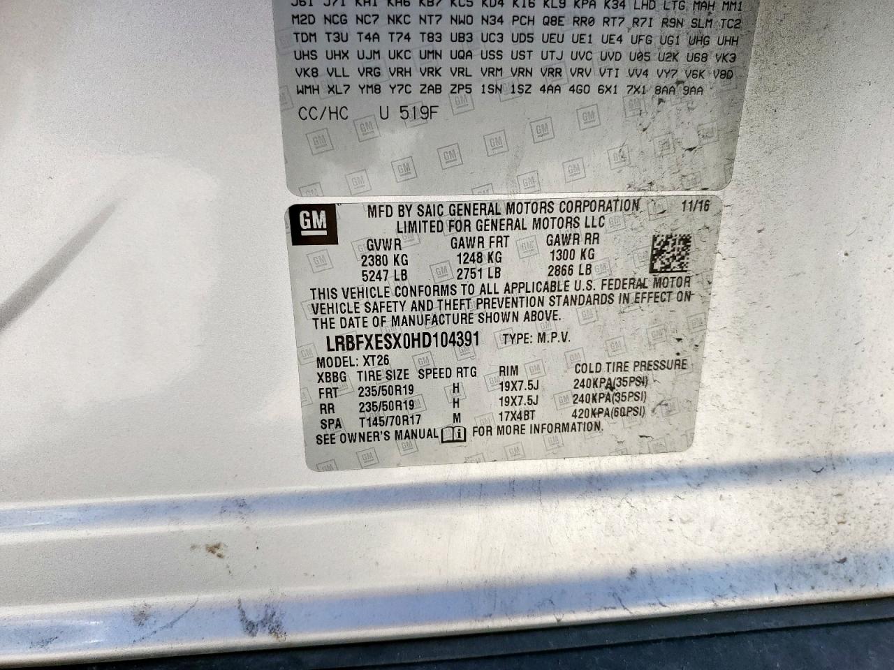 2017 Buick Envision Premium VIN: LRBFXESX0HD104391 Lot: 93027345