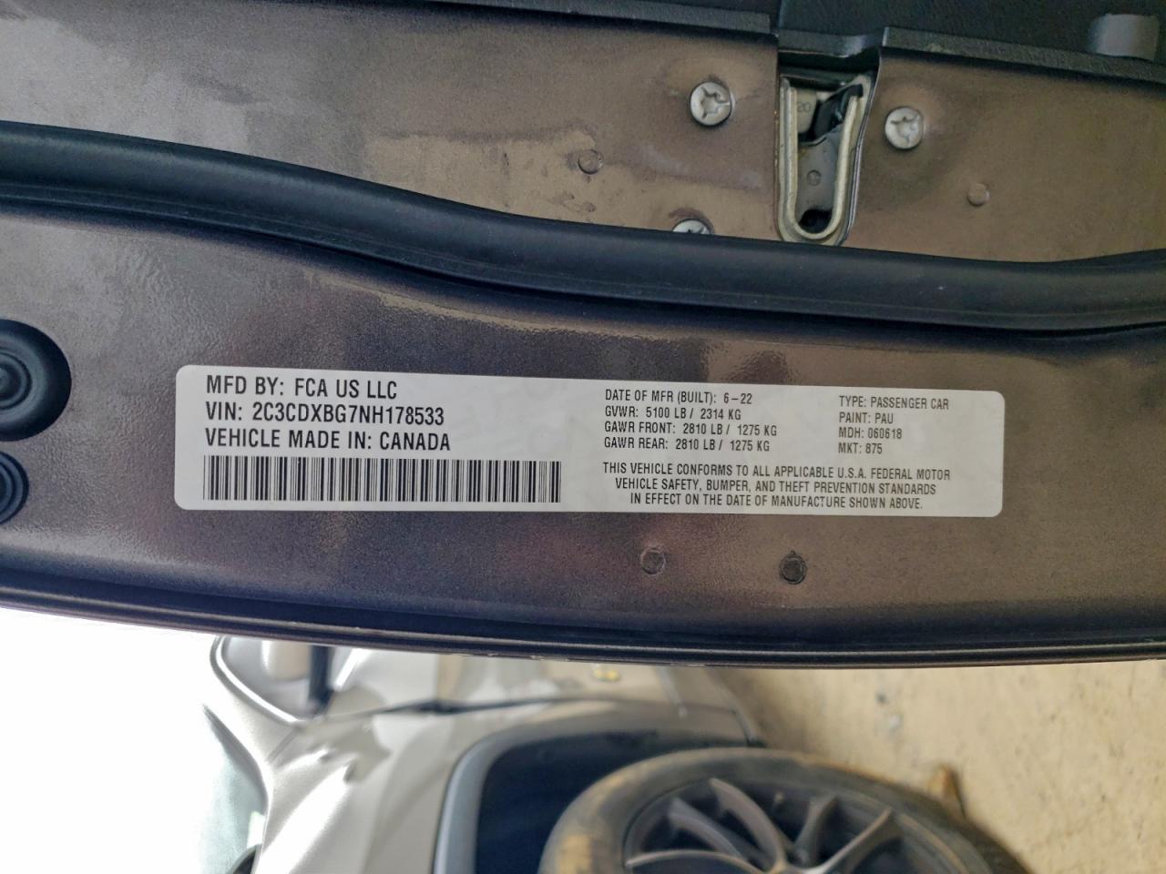 2022 Dodge Charger Sxt VIN: 2C3CDXBG7NH178533 Lot: 93503305