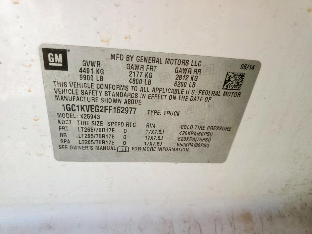 2015 Chevrolet Silverado K2500 Heavy Duty Lt VIN: 1GC1KVEG2FF162977 Lot: 92850585