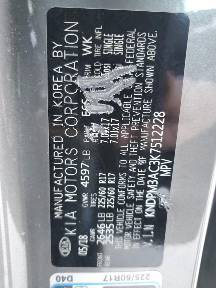 2019 Kia Sportage Lx VIN: KNDPM3AC3K7512228 Lot: 93184465