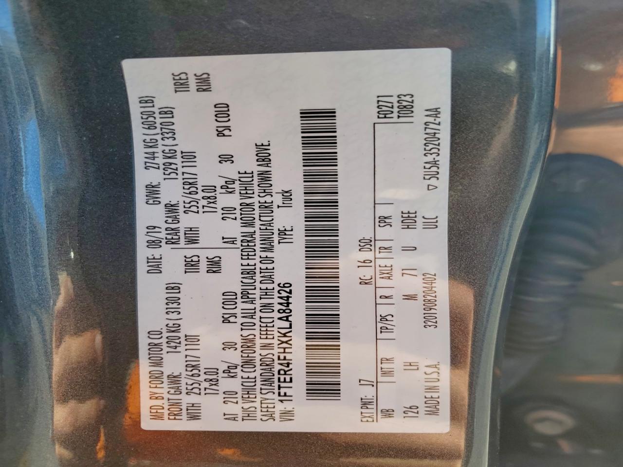 2019 Ford Ranger Xl VIN: 1FTER4FHXKLA84426 Lot: 94322015