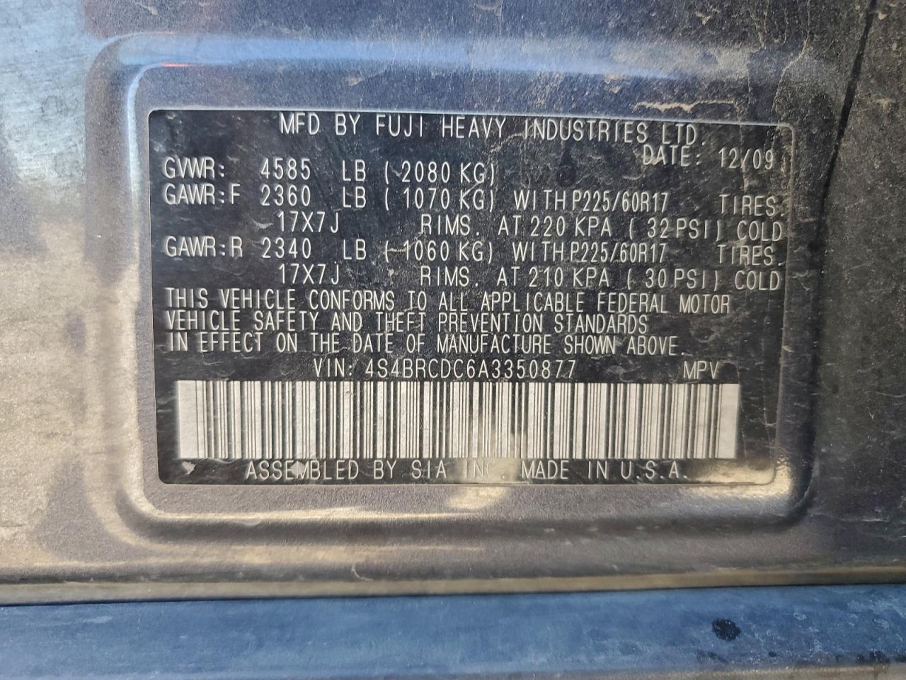 2010 Subaru Outback 2.5I Premium VIN: 4S4BRCDC6A3350877 Lot: 94420685