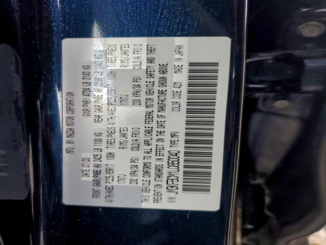 2020 Mazda Cx-5 Touring VIN: JM3KFBCM1L0850040 Lot: 93699885