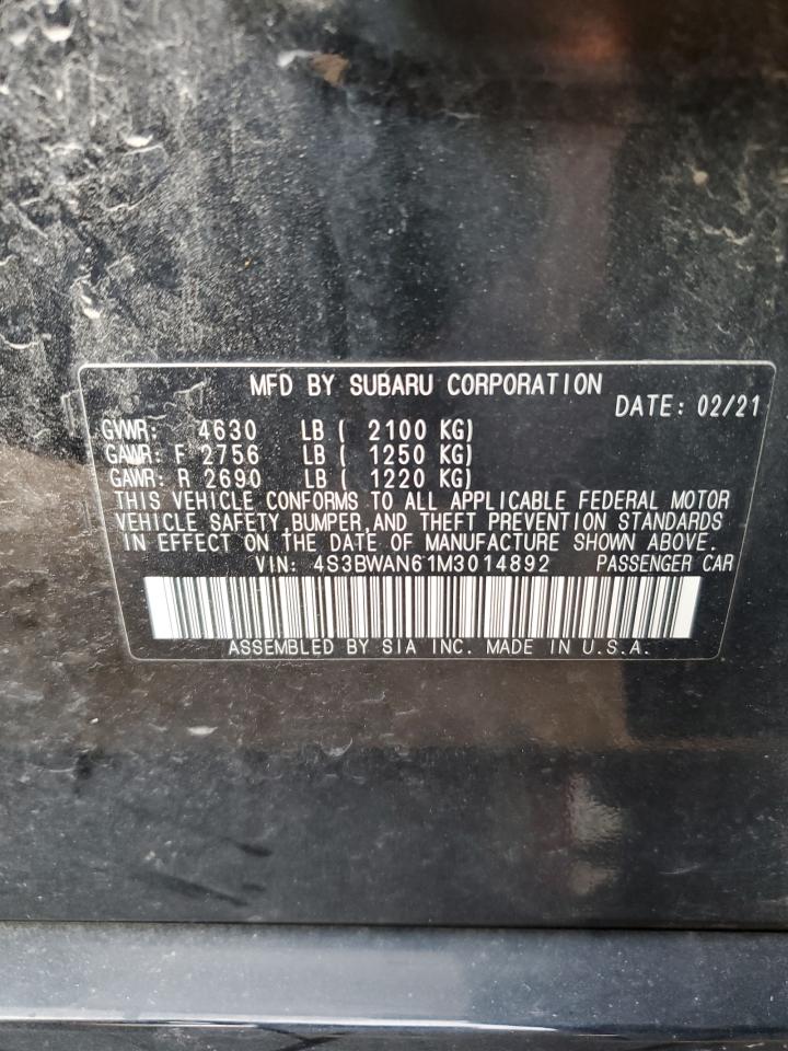 2021 Subaru Legacy Limited VIN: 4S3BWAN61M3014892 Lot: 92262365