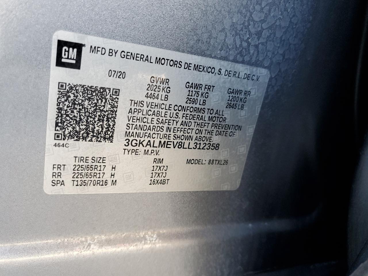 2020 GMC Terrain Sle VIN: 3GKALMEV8LL312358 Lot: 91356485