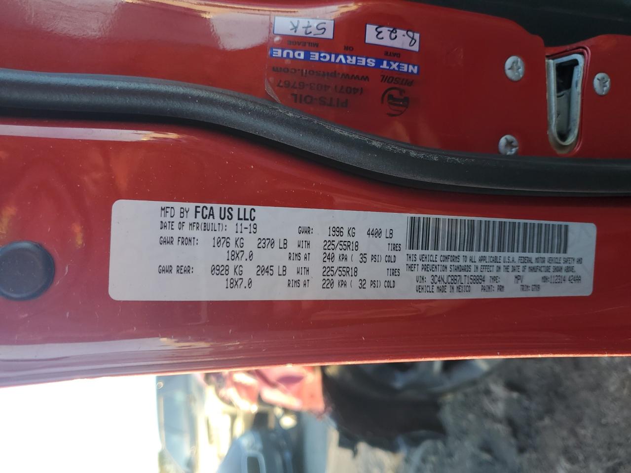 2020 Jeep Compass Latitude VIN: 3C4NJCBB7LT158894 Lot: 91381325