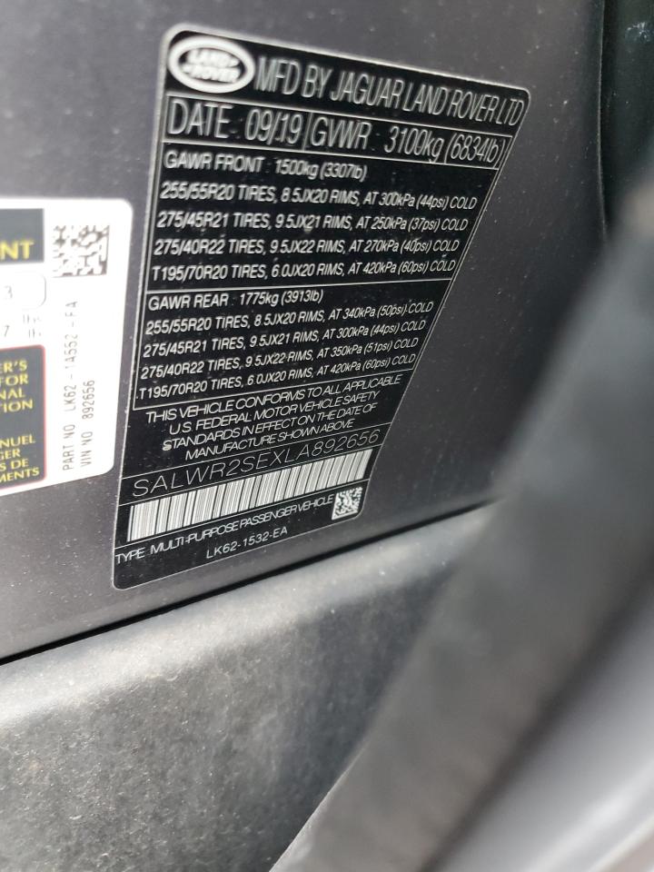 2020 Land Rover Range Rover Sport P525 Hse VIN: SALWR2SEXLA892656 Lot: 93479265