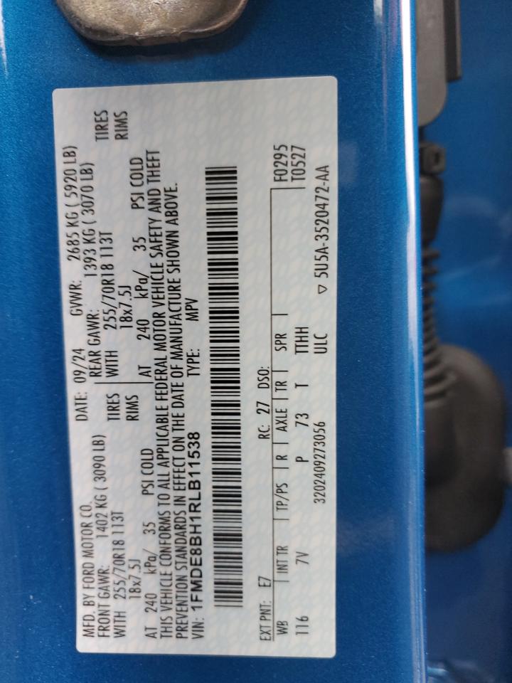 2024 Ford Bronco Outer Banks VIN: 1FMDE8BH1RLB11538 Lot: 93727435