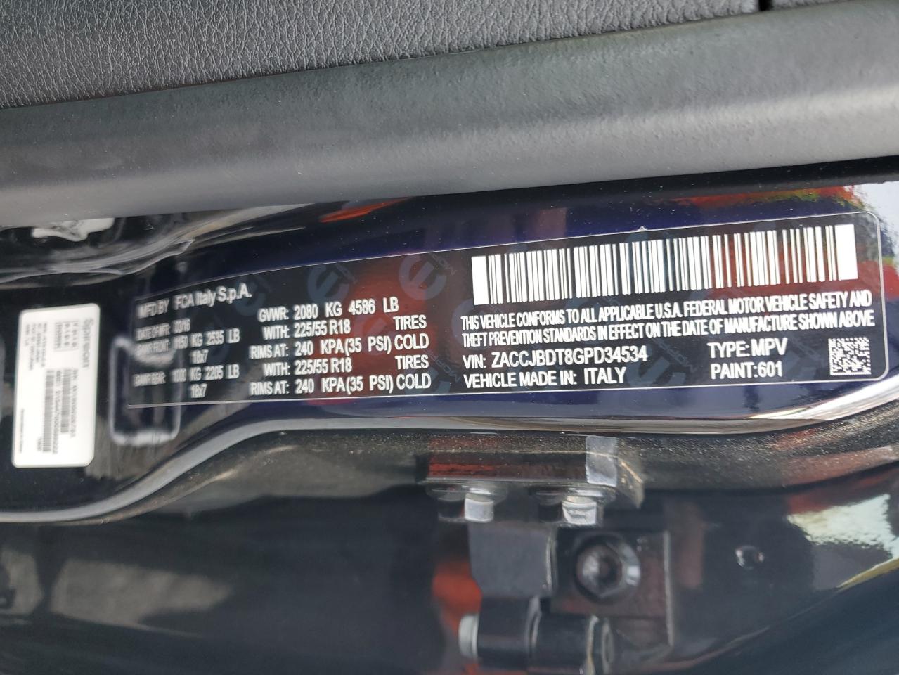 2016 Jeep Renegade Limited VIN: ZACCJBDT8GPD34534 Lot: 92331415