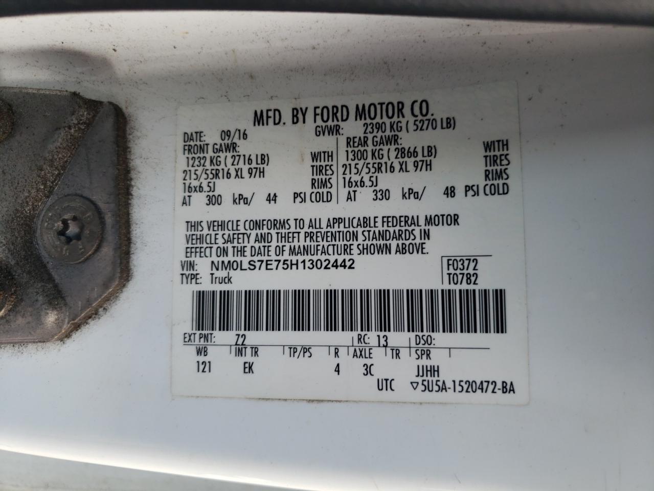 2017 Ford Transit Connect Delivery Van VIN: NM0LS7E75H1302442 Lot: 91042285