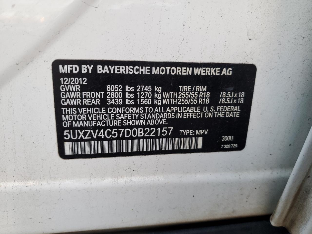 2013 BMW X5 xDrive35I VIN: 5UXZV4C57D0B22157 Lot: 92465025