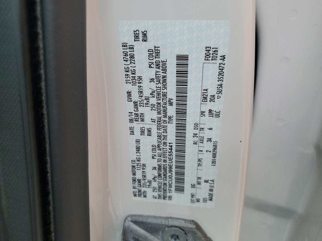 2014 Ford Escape Titanium VIN: 1FMCU0J99EUE55441 Lot: 93805355