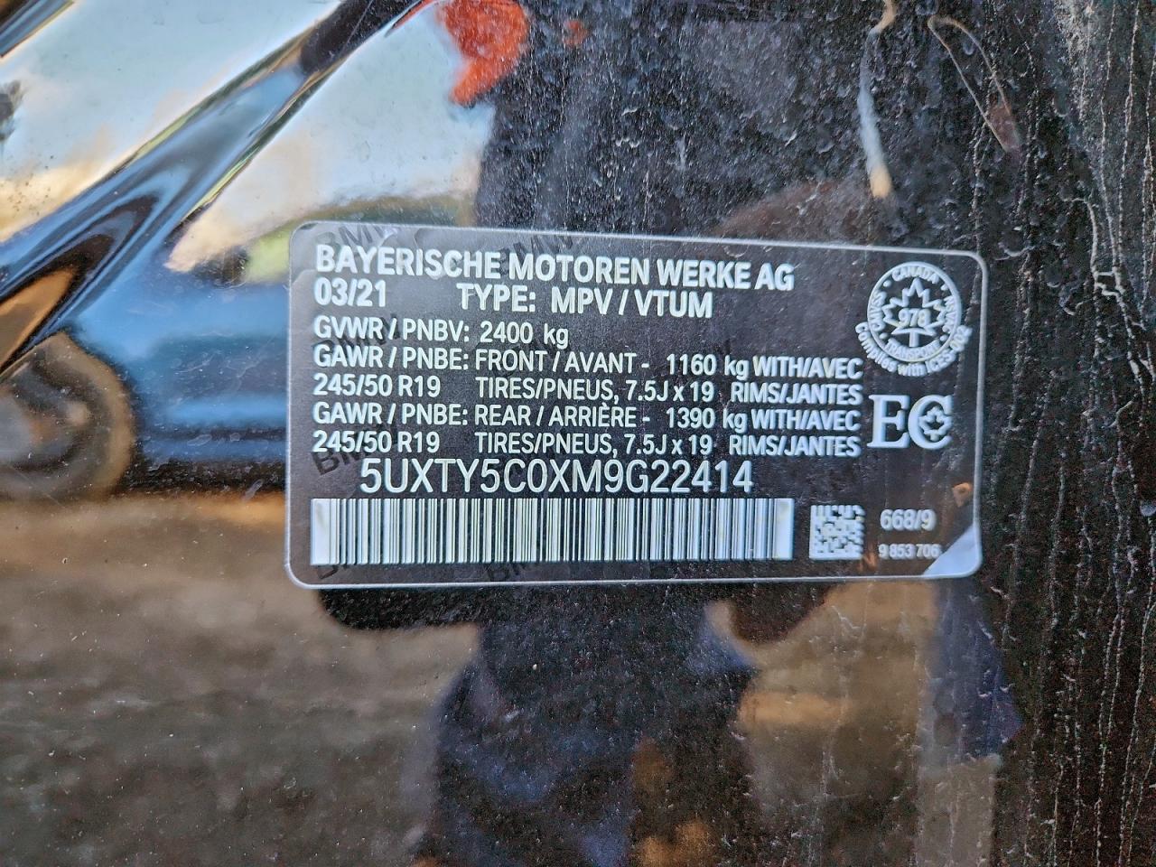 2021 BMW X3 xDrive30I VIN: 5UXTY5C0XM9G22414 Lot: 91887835