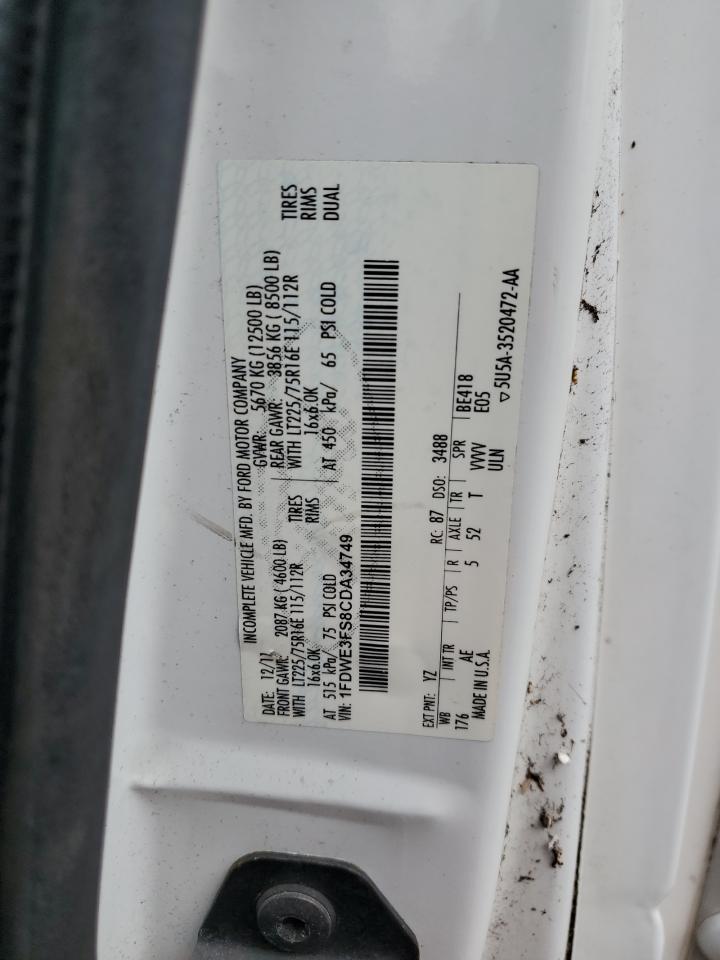 2012 Ford E350 Box Truck VIN: 1FDWE3FS8CDA34749 Lot: 91521535