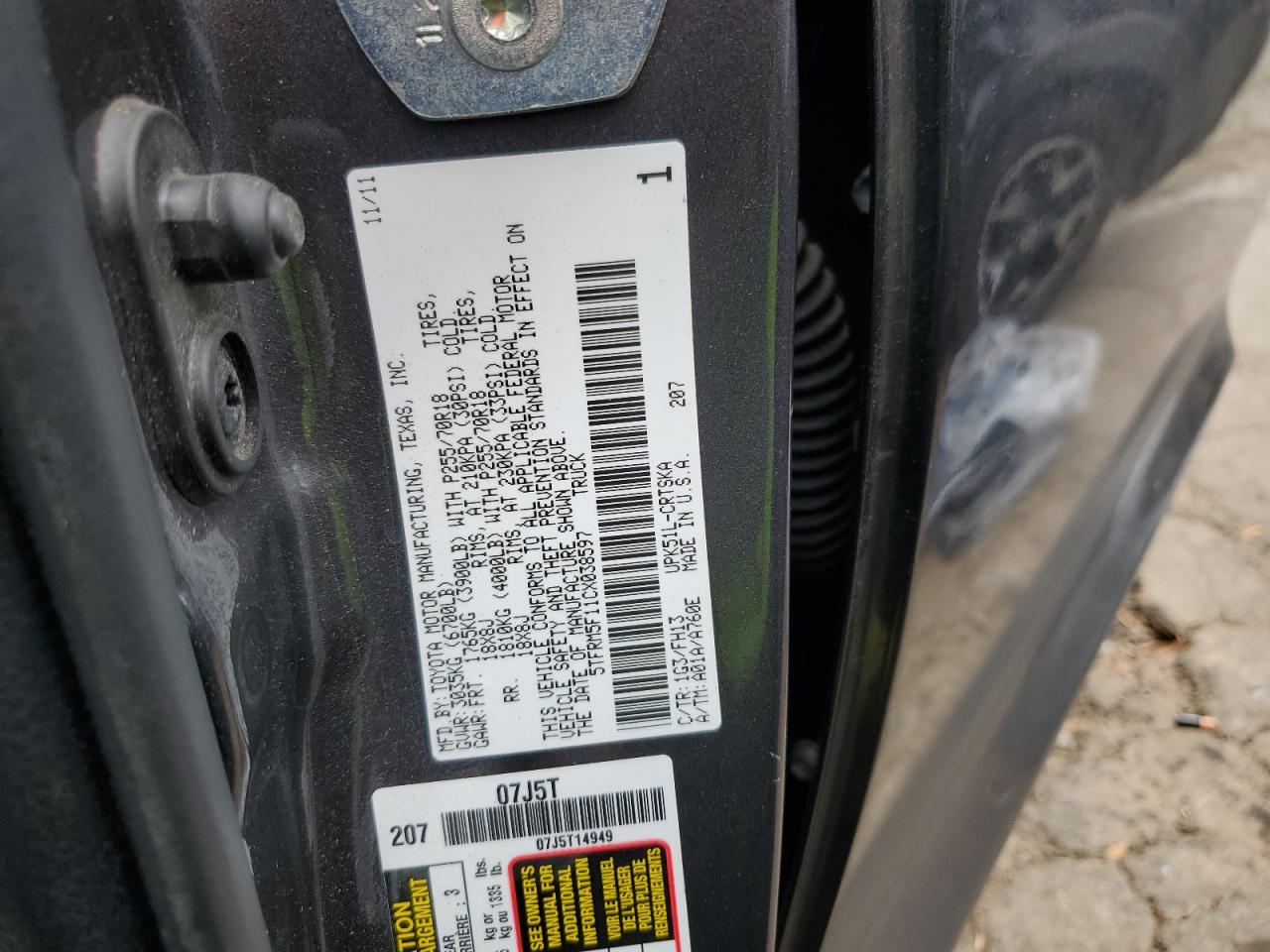 2012 Toyota Tundra Double Cab Sr5 VIN: 5TFRM5F11CX038597 Lot: 93484255