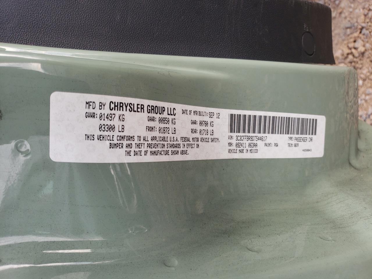 2013 Fiat 500 Sport VIN: 3C3CFFBR9DT544617 Lot: 92398725