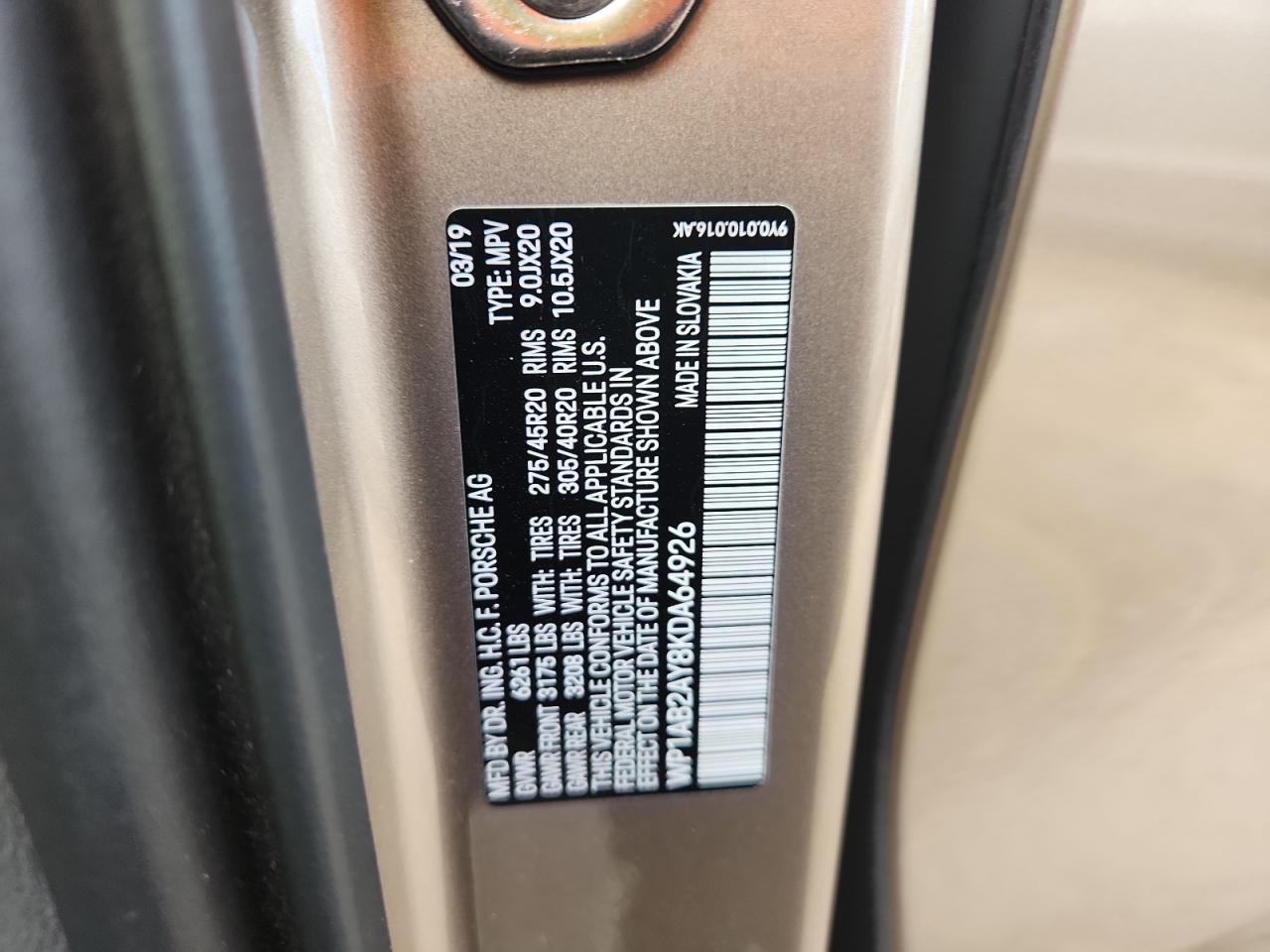 2019 Porsche Cayenne S VIN: WP1AB2AY8KDA64926 Lot: 91176165